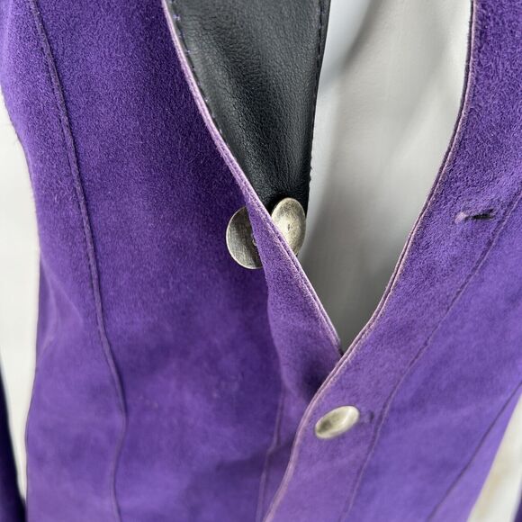 CHICO’S Purple Suede Black Leather Jacket Reversible Women's SZ L Art To Wear - Picture 7 of 12